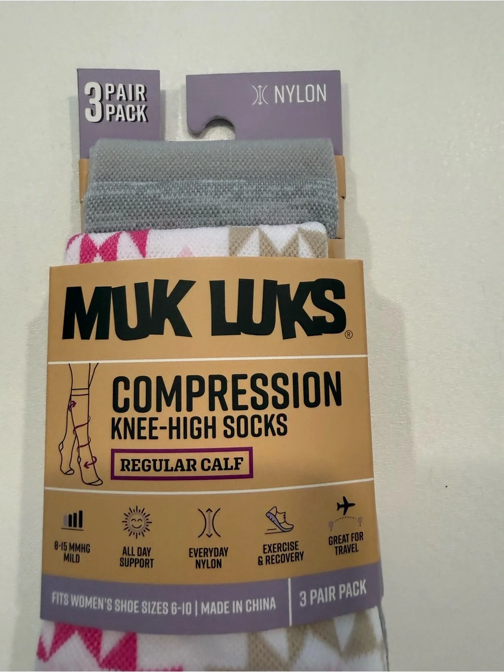 MUK LUKS Compression Knee High Socks 3-Pack Floral Regular Calf Womens Size 6-10